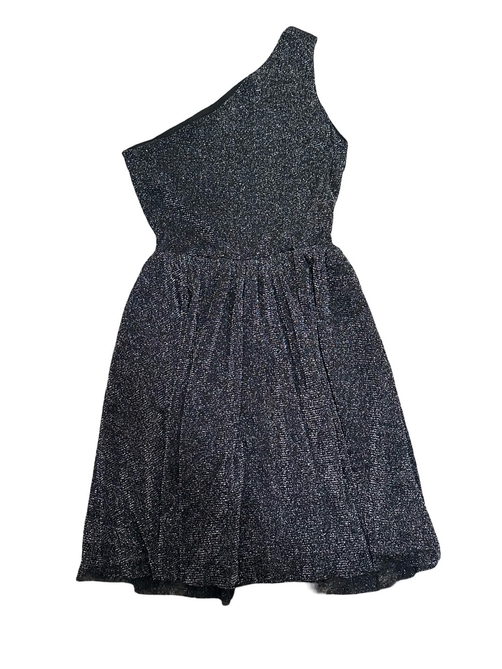 EUC Un Deux Trois Girls Size 10 One-Shoulder Sparkle Party Dress in Black Silver
